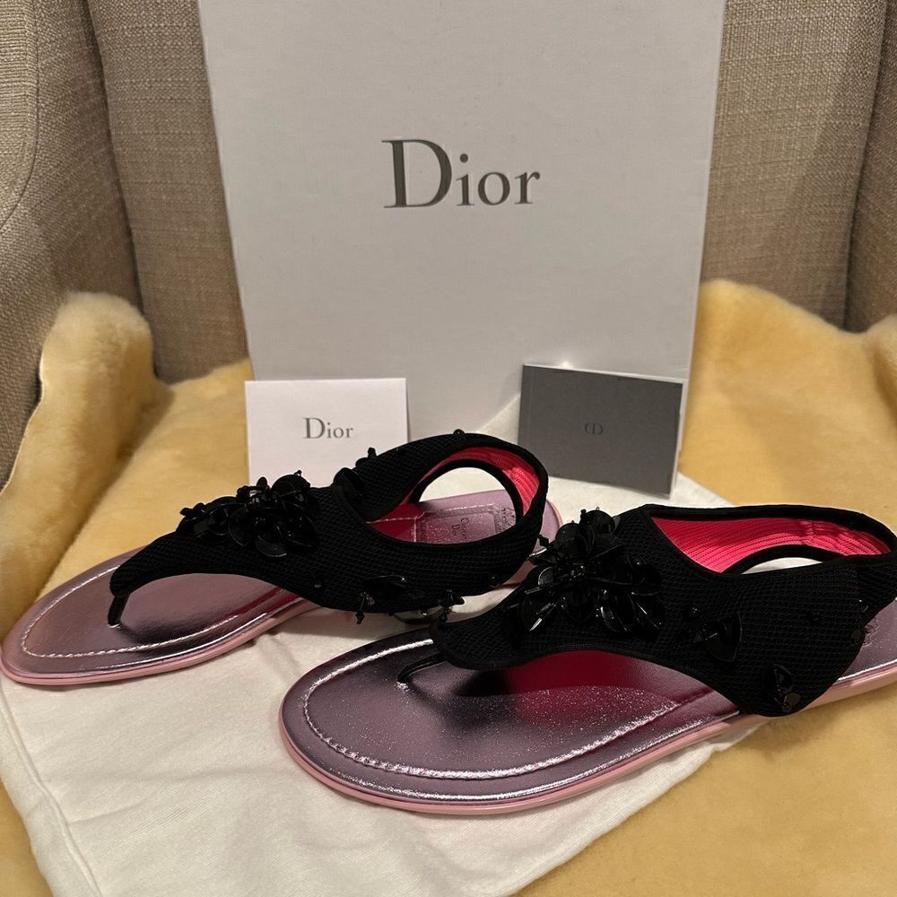 Christian Dior black nylon printed T-strap sandals size 41, NWT - Picture 3 of 10